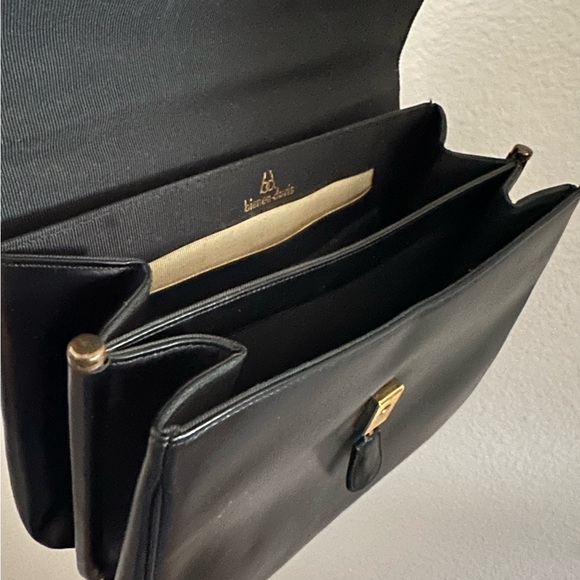 Bienen-Davis Vintage Mid-Century Structured Black Leather Purse Bag One Handle - Picture 5 of 9